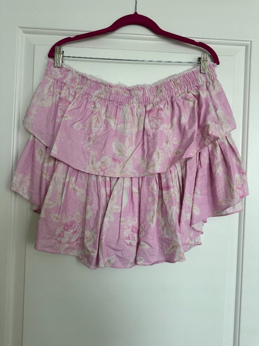 LoveShackFancy Pink Floral Ruffle Mini Skirt Size XXL